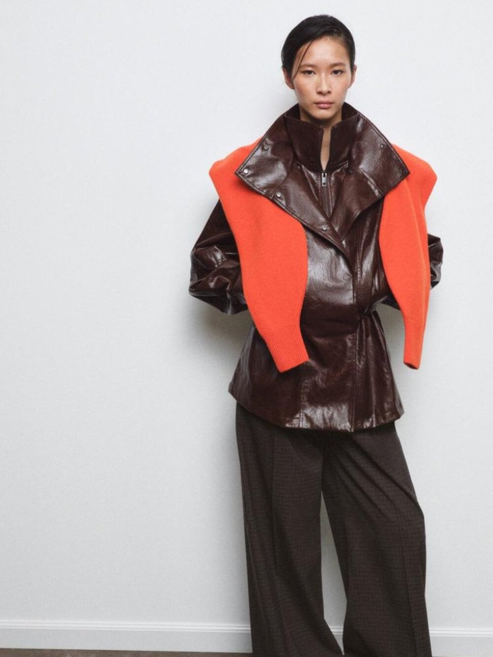 BNWT ZARA WOMAN ZW COLLECTION FAUX LEATHER JACKET BROWN SMALL